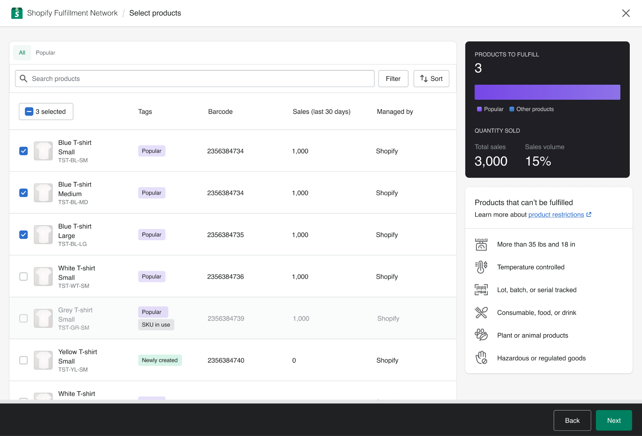 Product selection step with real-time impact data